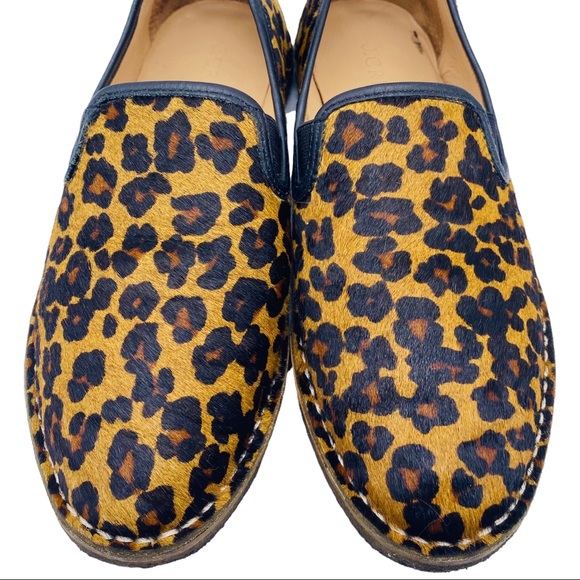 J. Crew Leather Calf Hair Leopard Print Slip On Sneaker Size 8 - Picture 6 of 12